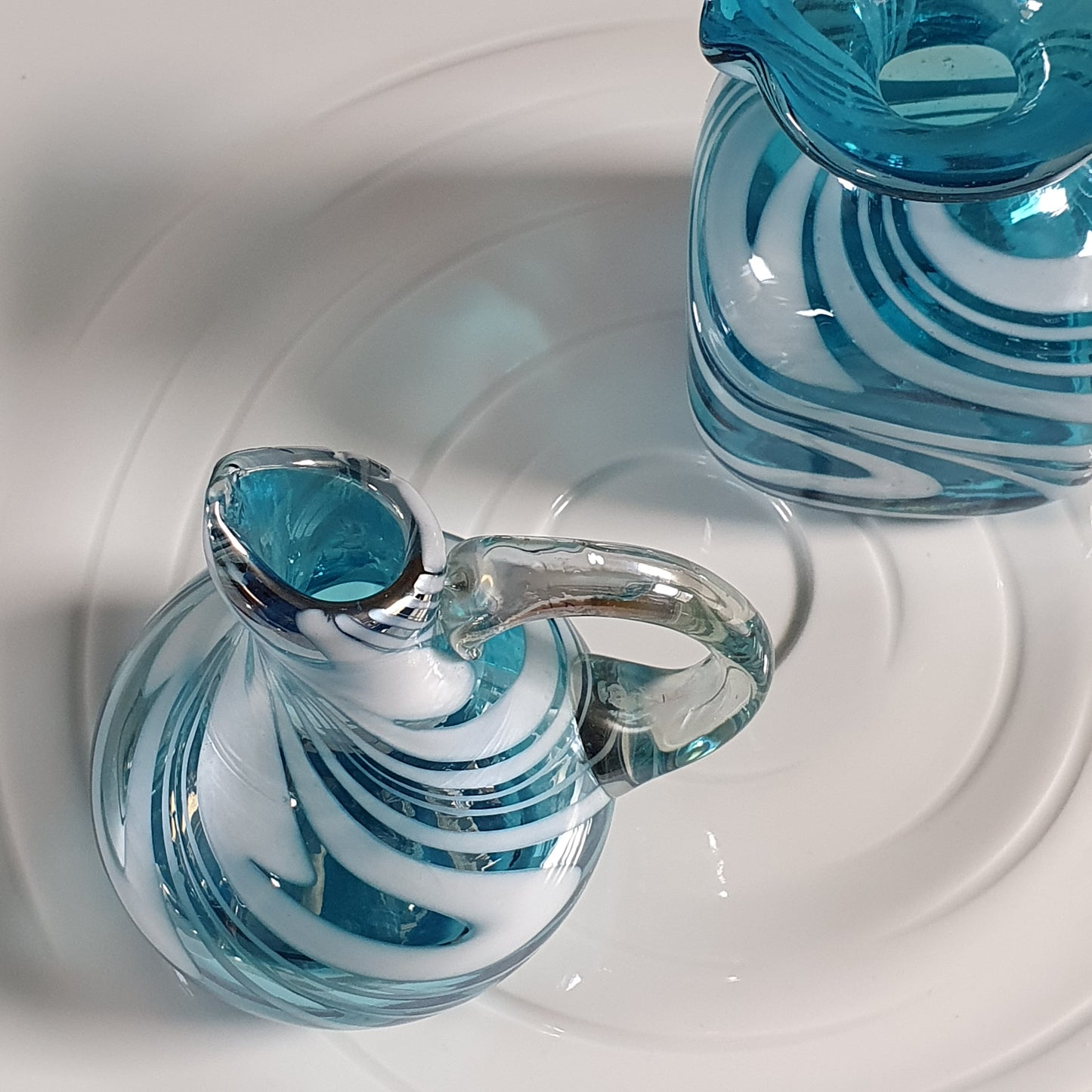 Arte Deco Turquoise Edition Set of 2 Jugs - Mexican, Turquoise & White | Creamer Jugs | Oil Vinegar Jugs