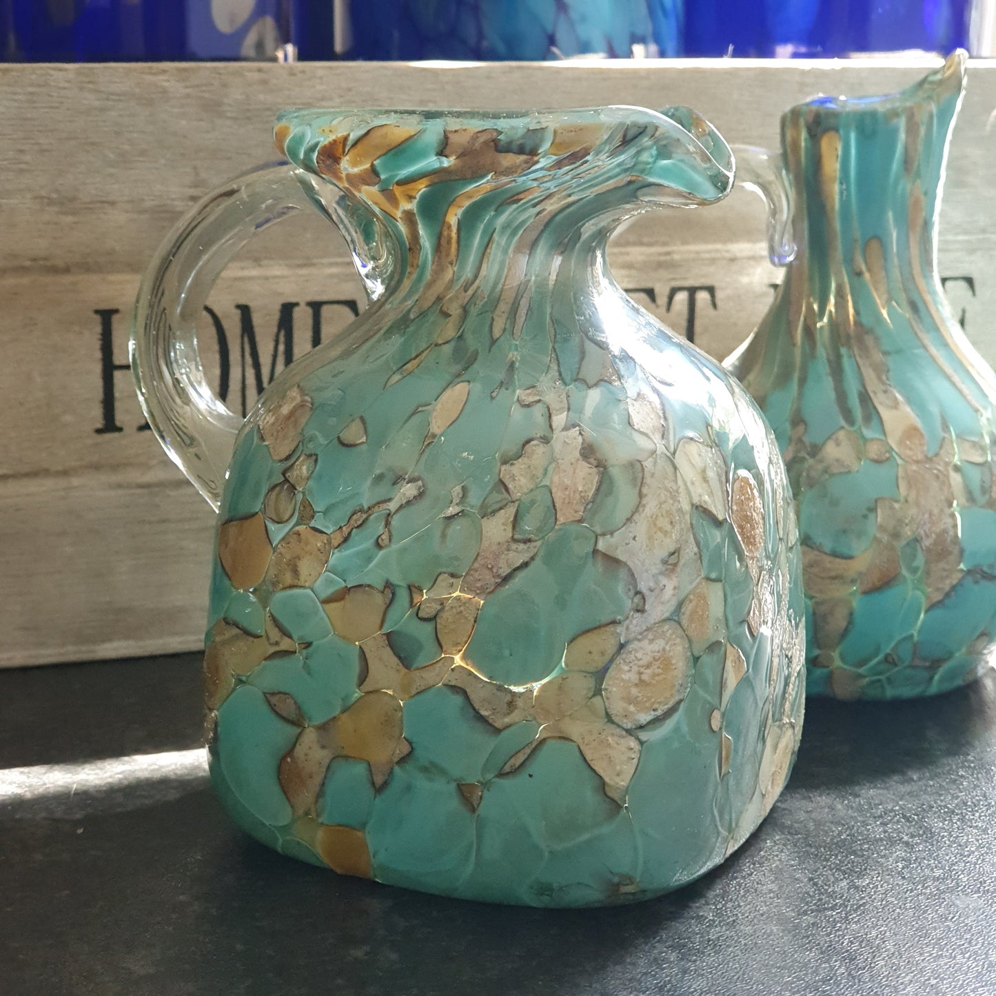 Sirena Turquoise Edition Set of 2 Jugs - Mexican, Turquoise & Marble | Creamer Jugs | Oil Vinegar Jugs